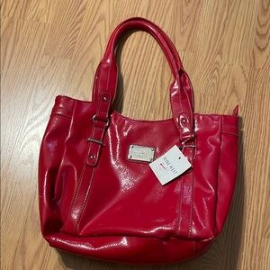 Nine West Red Glossy Tote with Silver Hardware